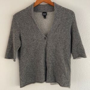 Eileen Fisher Top Elbow Sleeve Gray Sweater Open Front 100%Cashmere very soft